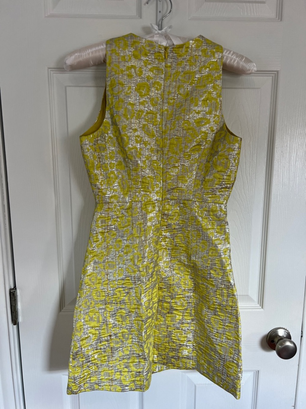 Aura Yellow and Silver Metallic Brocade Mini Dress - Picture 5 of 6